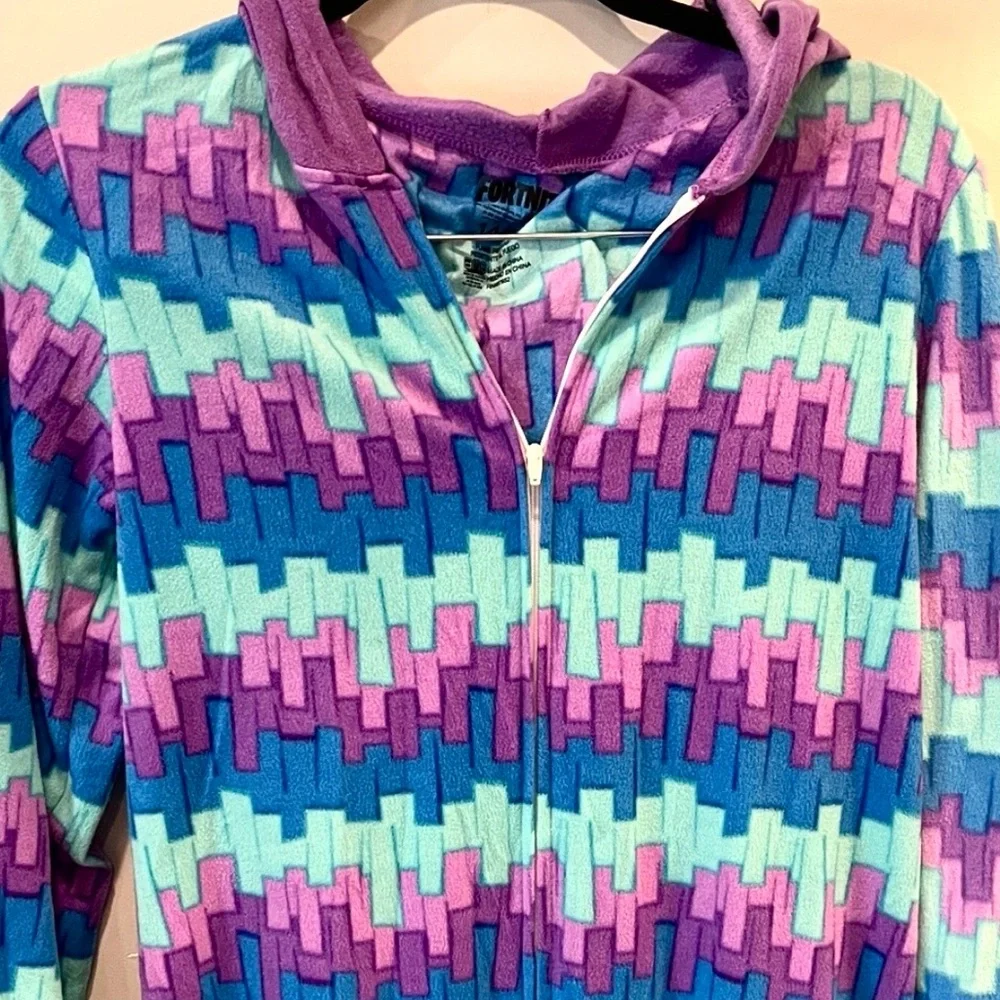 Fortnite Loot Llama Purple Blue Hooded Onesie Pajamas Kids Size 14/16 NWOT - Picture 5 of 10